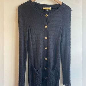 St. John|| Black Knit Cardigan with gold accent buttons, Viscose, Size Small P